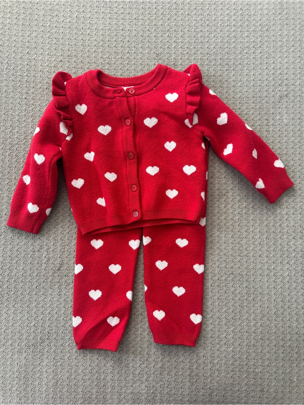 btween Red Knit Heart Cardigan & Pants Matching Set